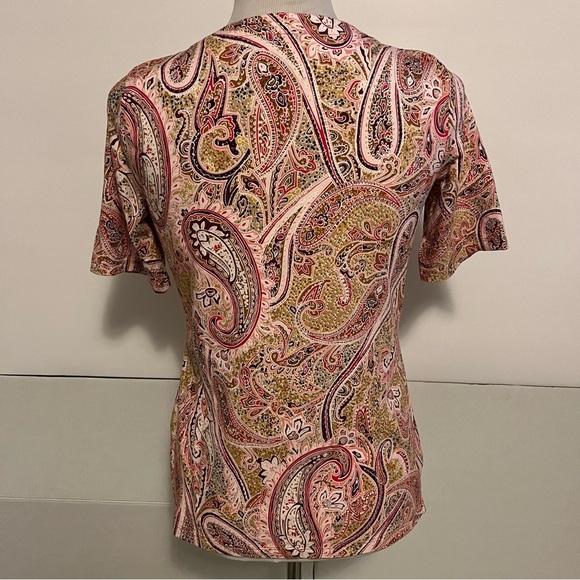 Talbots Petite Shirt Tee Multicolor Paisley Print Short Sleeve Casual Knit Sz MP - Picture 4 of 5